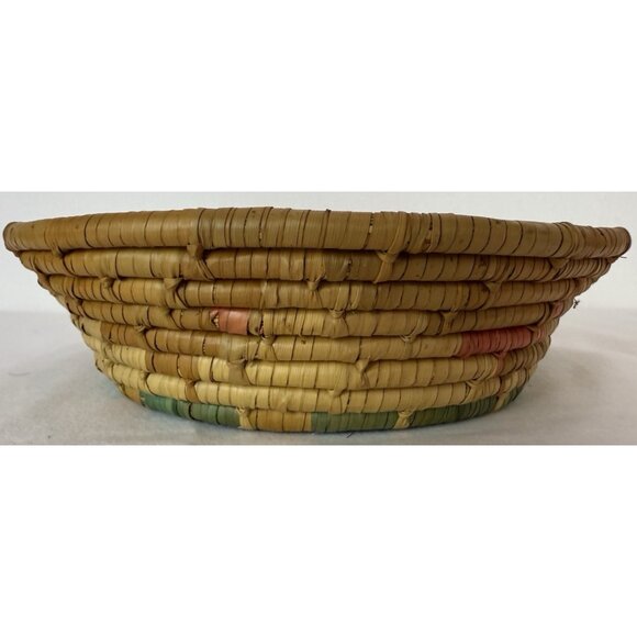 Hand Woven Coiled Basket 9" Round Southwestern Tribal Boho Chic Geometric #5 - Picture 3 of 6